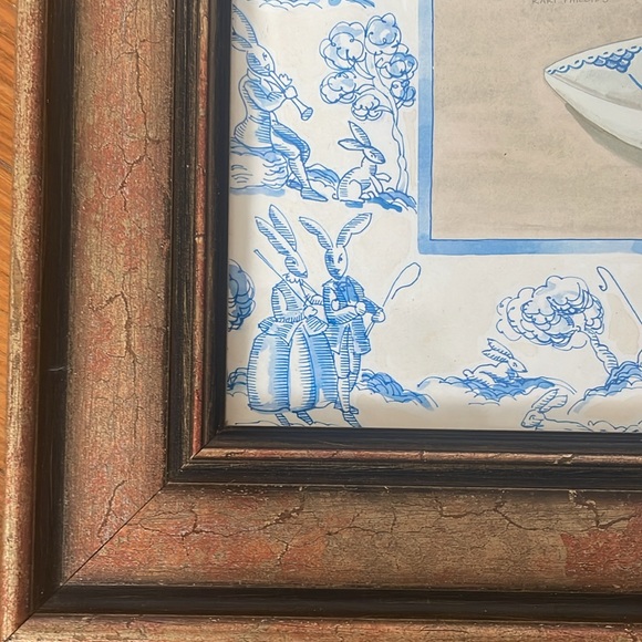 Set of Four Rabbit Teacup Prints in Wooden Frames - Picture 10 of 12